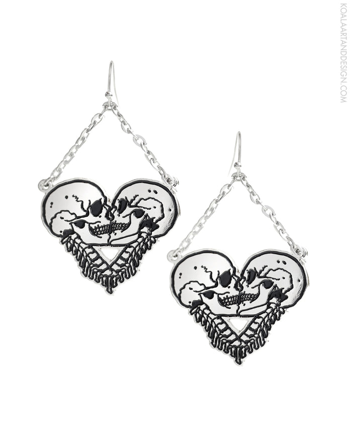 Amore Heart Kissing Skulls Earring