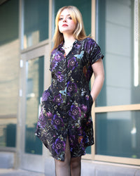 Lunar Bloom Dark Romance Button Up Dress