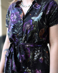 Lunar Bloom Dark Romance Button Up Dress