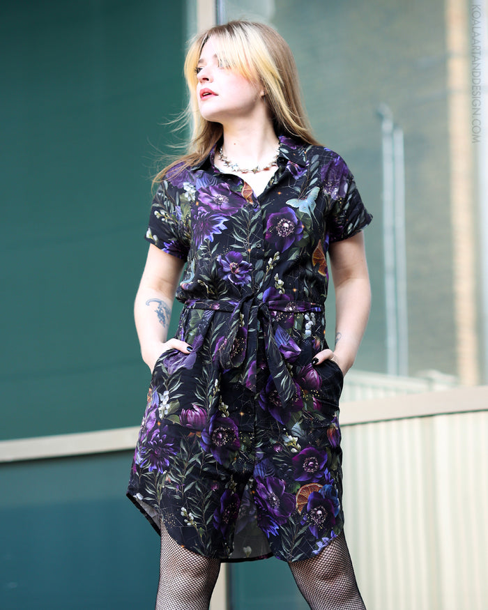 Lunar Bloom Dark Romance Button Up Dress