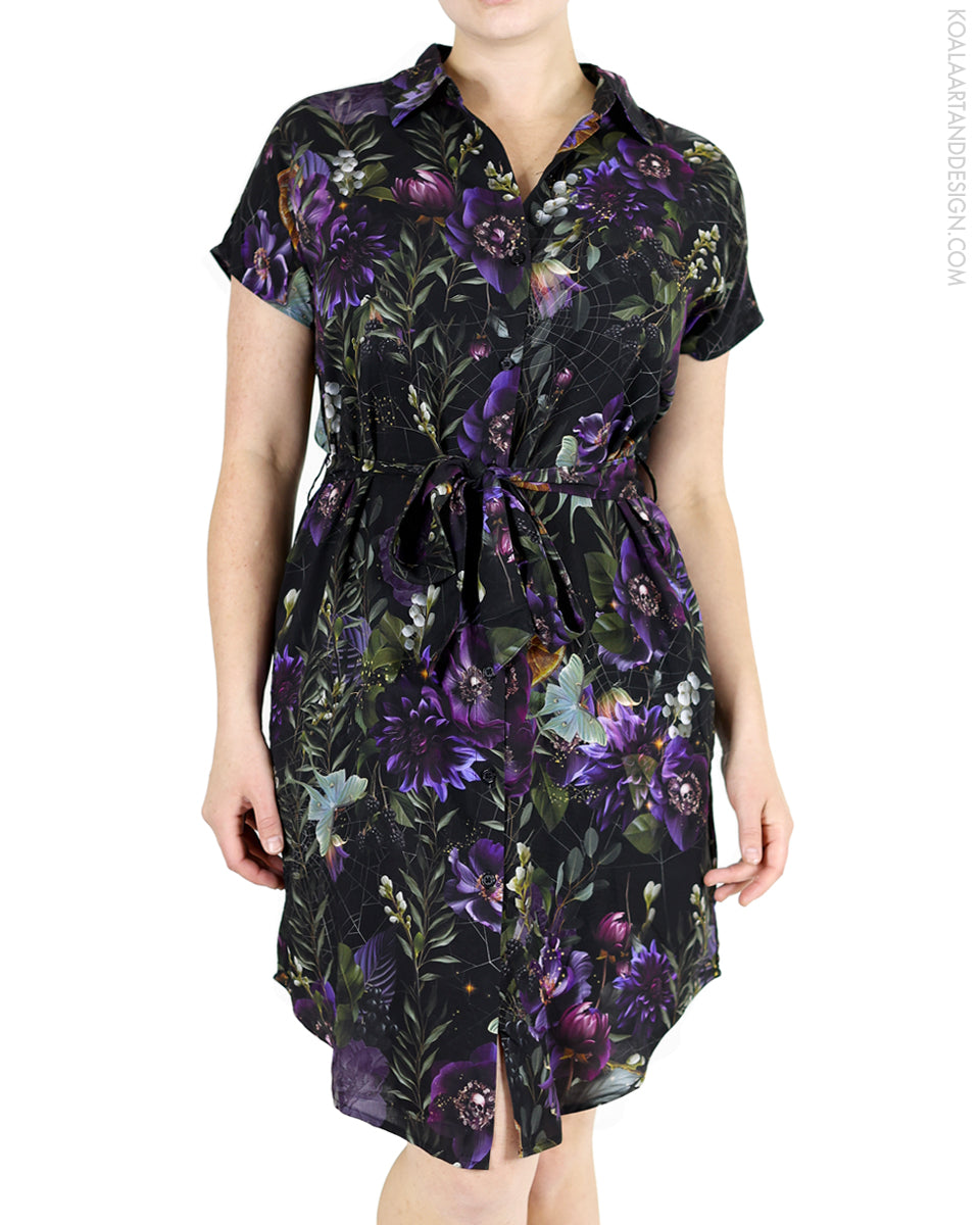 Lunar Bloom Dark Romance Button Up Dress