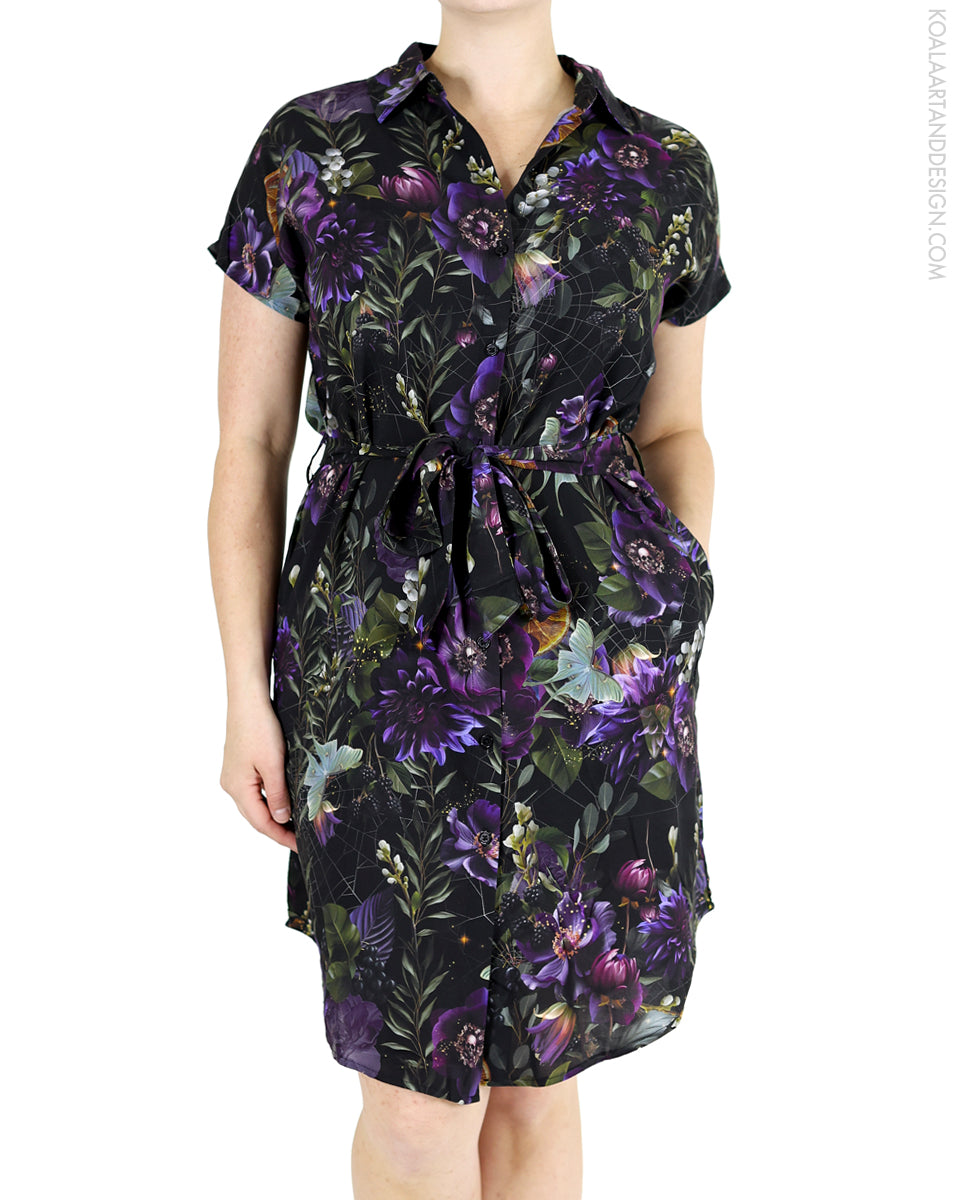 Lunar Bloom Dark Romance Button Up Dress